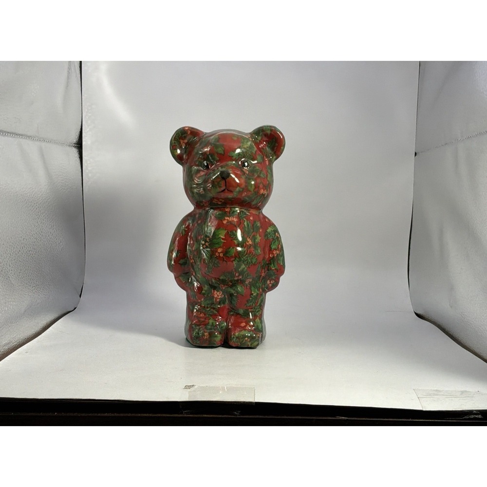 Vintage Joan Baker Design Ceramic Teddy Bear Figurine Decoupage Look 8"x 4.5"